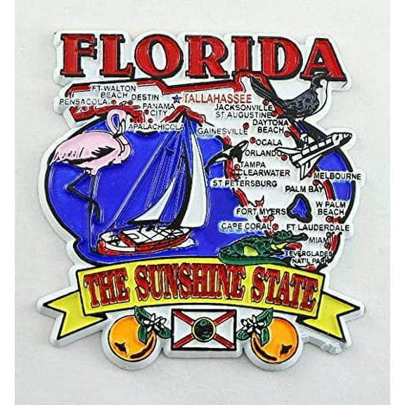 Florida Elements Map Fridge Collectible Souvenir Magnet