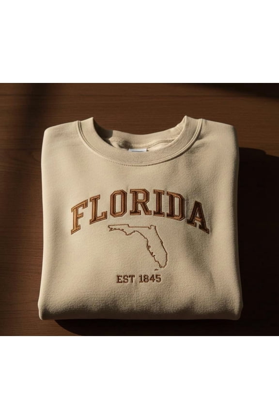 Florida Embroidered Sweatshirt Vintage State Outline EST 1845 Cozy Souvenir Gift Unisex Top