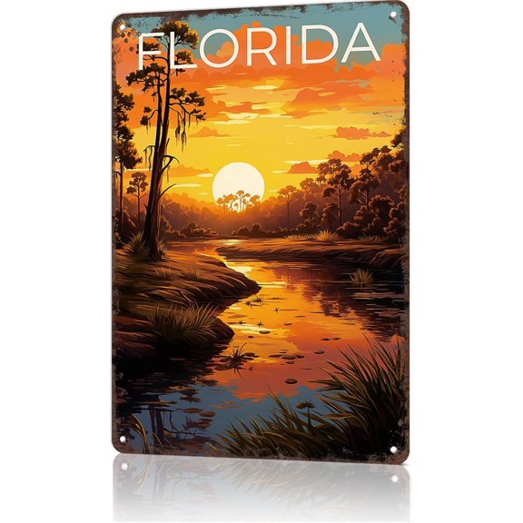 Florida Everglades Nature Metal Wall Sign Tin Poster 8x12 Inch for Home Man Cave Office Bedroom Decor