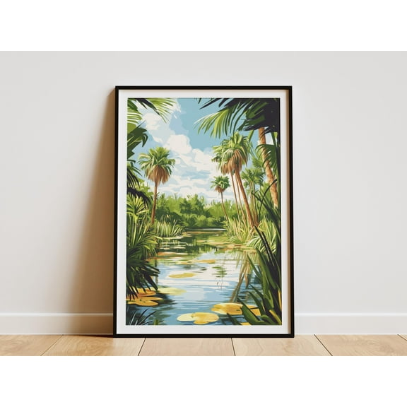Florida Everglades Poster Print Tropical Landscape Wall Art Simple Modern Palm Tree Decor Florida Travel Poster Everglades National Park Art - Poster Unframed