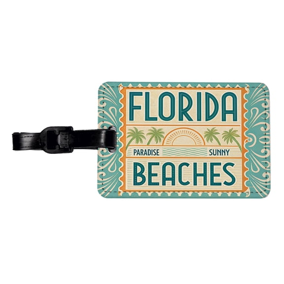 Florida FL Paradise Sunny Beaches State Travel Vacation Stamp Faux Leather Travel Luggage Tag