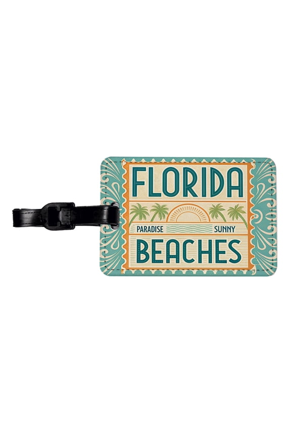 Florida FL Paradise Sunny Beaches State Travel Vacation Stamp Faux Leather Travel Luggage Tag