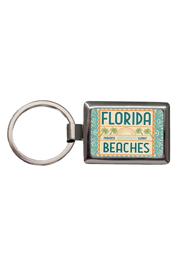 Florida FL Paradise Sunny Beaches State Travel Vacation Stamp Metal Rectangle Keychain
