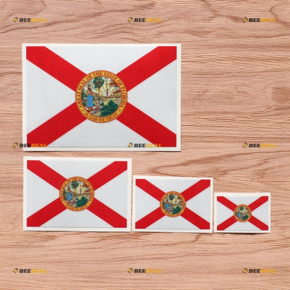 Florida Flag FL US State Decal Vinyl Sticker - 4 Pack Reflective, 2 Inches, 3 Inches, 4 Inches, 6 Inches - for Car Boat Laptop Cup Phone