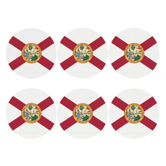Florida Flag Leather Drink Coasters for Drinks (6 Pack) for Tabletop Protection Round Shape