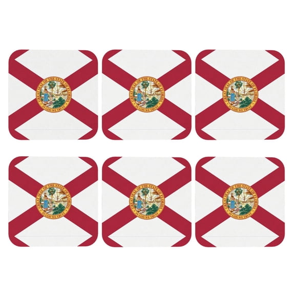 Florida Flag Leather Drink Coasters for Drinks (6 Pack) for Tabletop Protection Square