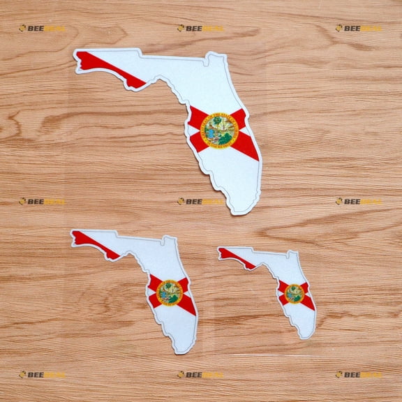 Florida Flag Map FL Sticker Decal Vinyl US State - 3 Pack Reflective 3" 4" 6" - For Car Boat Laptop Cup