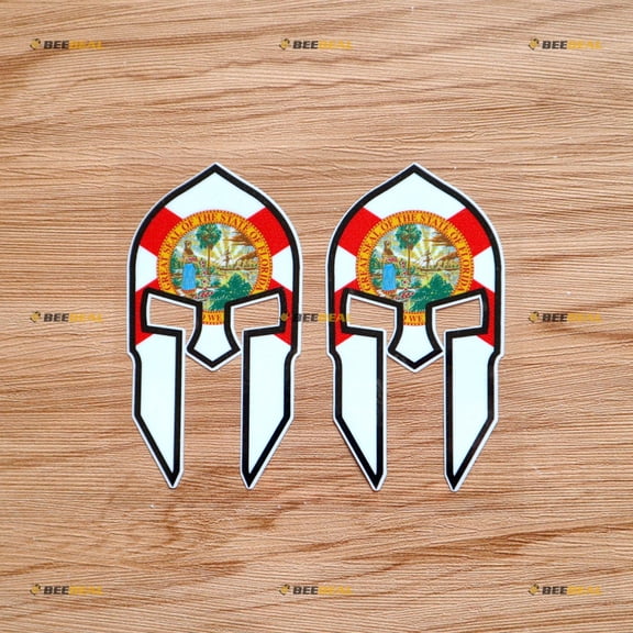 Florida Flag Sparta Mask Spartan Sticker Decal Vinyl - 2 Pack Glossy 4" - For Car Boat Laptop Cup
