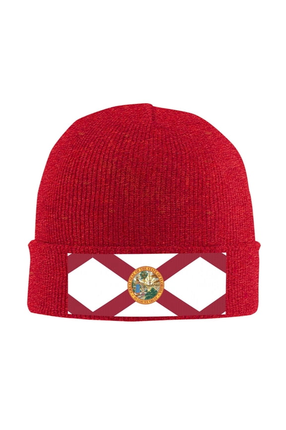 Florida Flag Winter Beanie Hats for Men Women Warm Cozy Knitted Cuffed Skull Cap Red