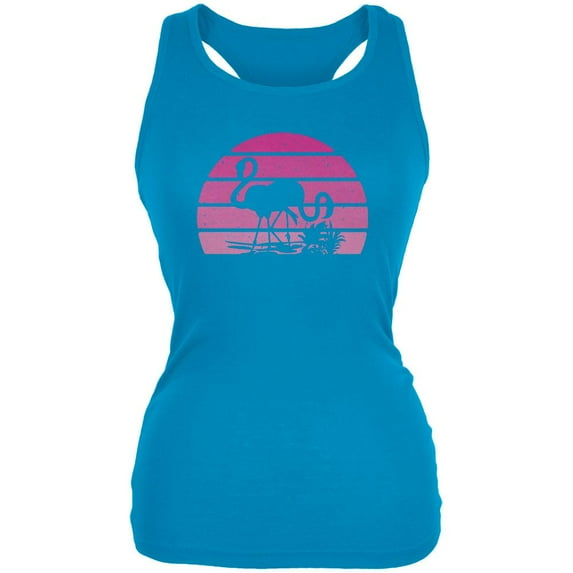 Florida Flamingo Retro Sunset Juniors Soft Tank Top Turquoise 2XL