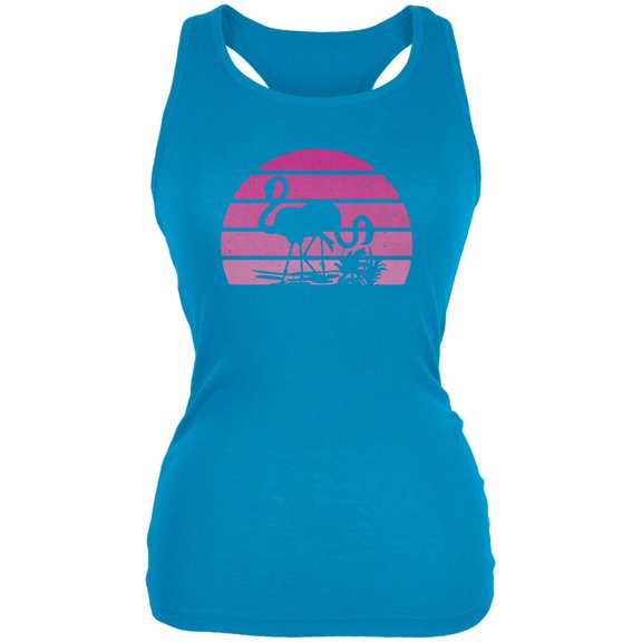 Florida Flamingo Retro Sunset Juniors Soft Tank Top Turquoise SM