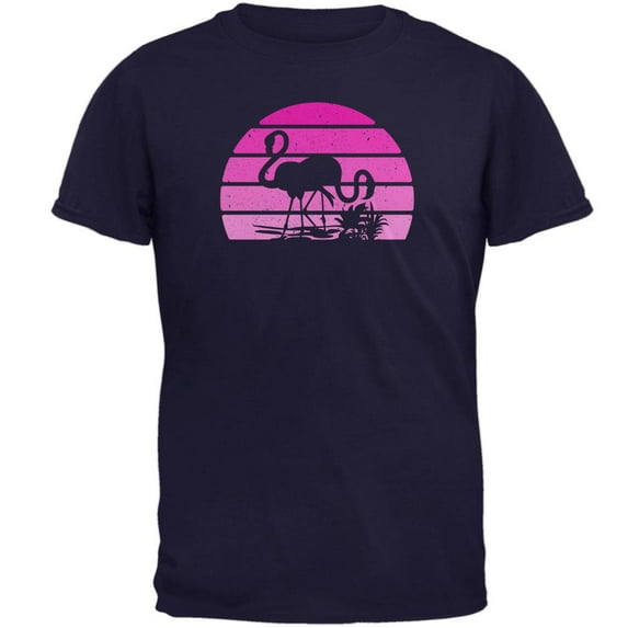 Florida Flamingo Retro Sunset Mens T Shirt Navy X-LG