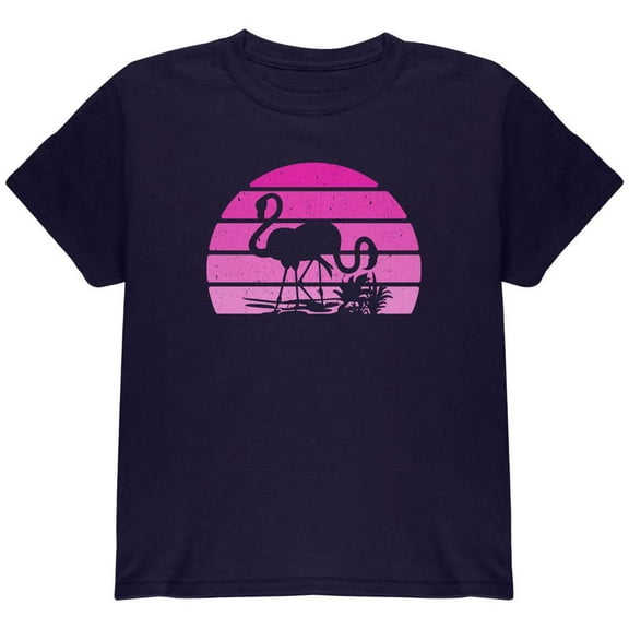 Florida Flamingo Retro Sunset Youth T Shirt Navy Youth X-SM