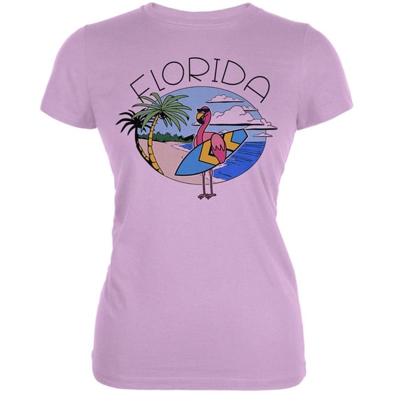 Florida Flamingo Summer Beach Juniors Soft T Shirt Lilac MD