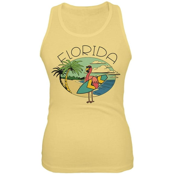 Florida Flamingo Summer Beach Juniors Soft Tank Top Yellow MD