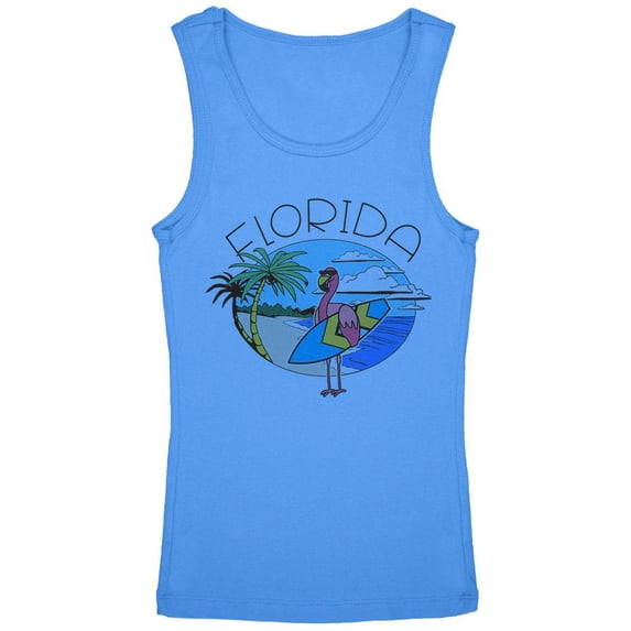 Florida Flamingo Summer Beach Youth Girls Tank Top Carolina Blue YSM