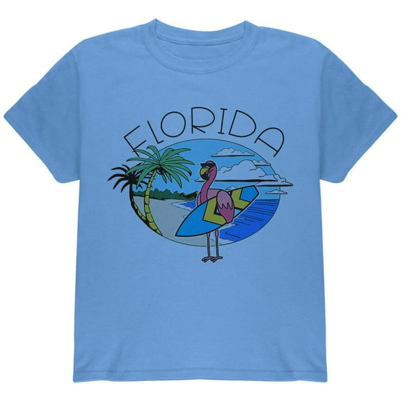 Florida Flamingo Summer Beach Youth T Shirt Carolina Blue YMD