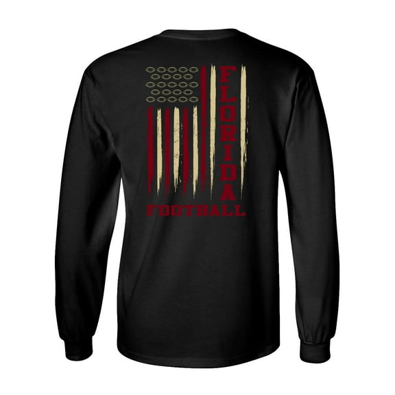 Florida Football Team Color Maroon & Gold American Flag Unisex Long Sleeve T-shirt Graphic Tee-Black-small
