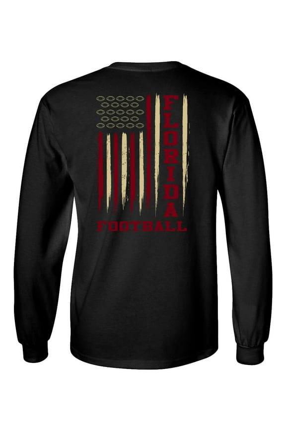 Florida Football Team Color Maroon & Gold American Flag Unisex Long Sleeve T-shirt Graphic Tee-Black-xxxl