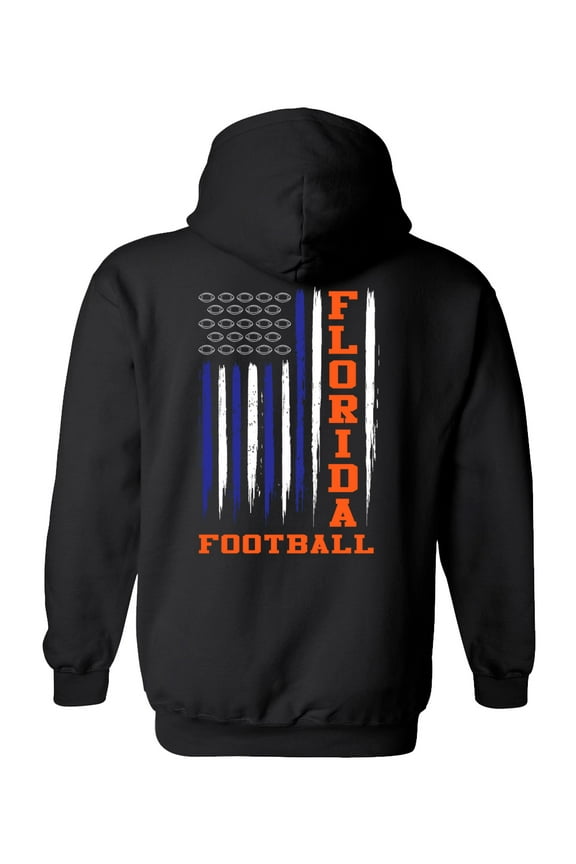 Florida Football Team Color Blue & Orange American Flag Unisex Hoodie-Black-medium