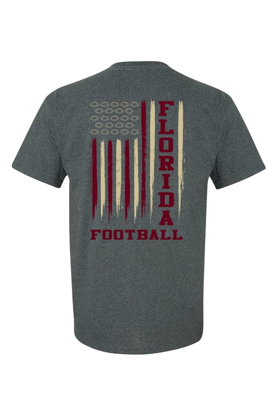 Florida Football Team Color Gold and Garnet American Flag Mens Short Sleeve T-shirt Graphic Tee-Dark Heather Grey-2XL