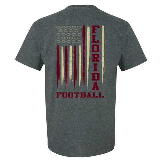 Florida Football Team Color Gold and Garnet American Flag Mens Short Sleeve T-shirt Graphic Tee-Dark Heather Grey-5XL