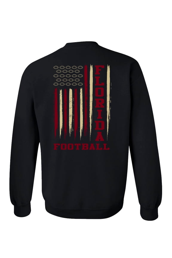 Florida Football Team Color Maroon and Gold American Flag Mens Crewneck Pullover Sweatshirt-Black-5xl