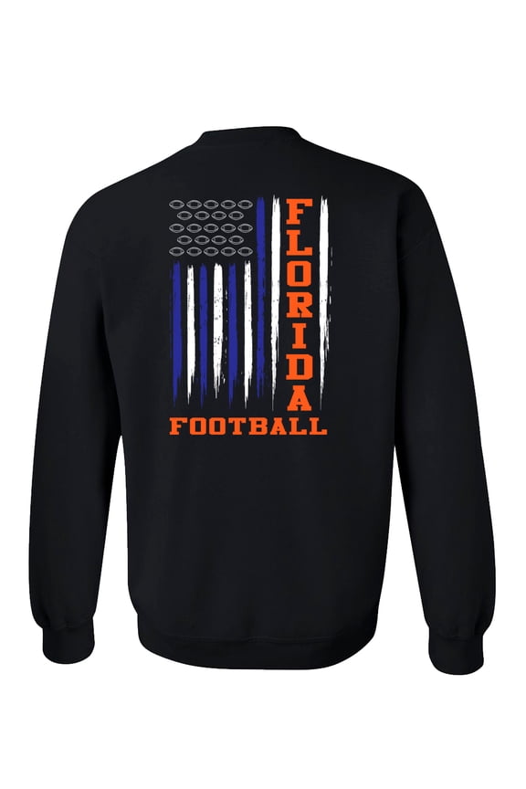 Florida Football Team Color Orange and Blue American Flag Mens Crewneck Pullover Sweatshirt-Black-5xl