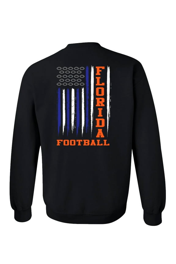 Florida Football Team Color Orange and Blue American Flag Mens Crewneck Pullover Sweatshirt-Black-xxl