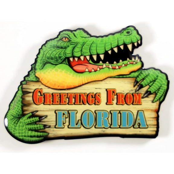Florida Gator Greetings Sign MDF Magnet 3.5" x 2.5" x 0.25"