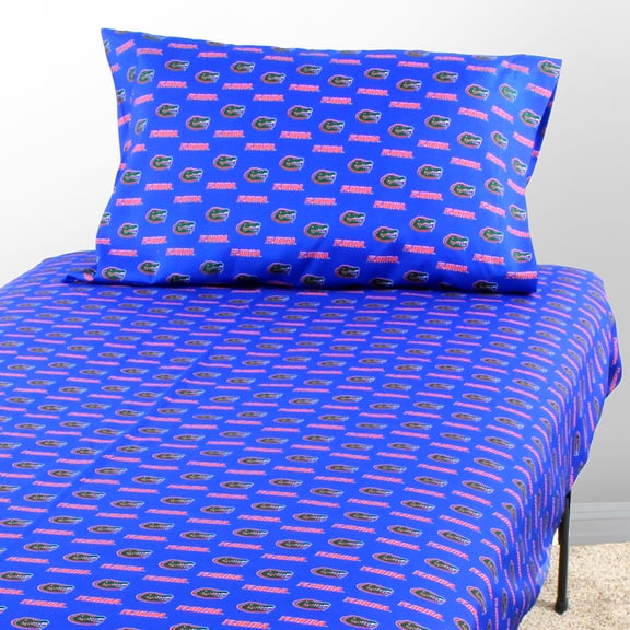 Florida Gators 100% cotton, 3 piece sheet set - flat sheet, fitted sheet, 1 pillow case, Twin, Team Colors