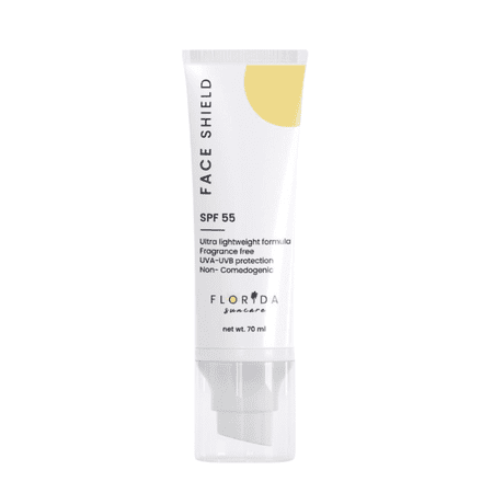 Florida Glow Face Shield SPF 55 Sunscreen Lotion with Aloe Vera, Non Comedogenic & Non Greasy, 70 ml
