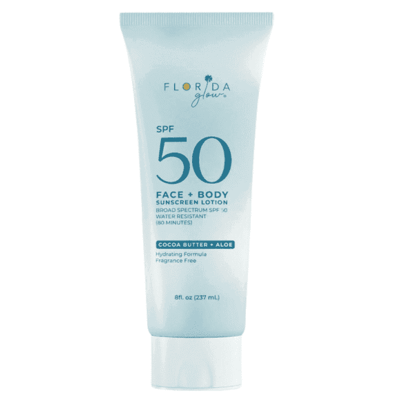Florida Glow SPF50 Face Body Sunscreen Lotion Reef Friendly Vegan Water Resistant Sunblock