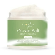 Florida Glow Sea Salt Deep-Cleansing Face & Body Scrub Polish Infused with Marine Algae | Coconut Oil Exfoliating Face and Body Scrub Exfoliator | Key Lime Scent - 3.3oz
