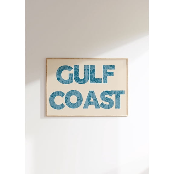 Florida Gulf Coast Art Print: Blue Coastal Typography ( Art) Unframed Paper Print