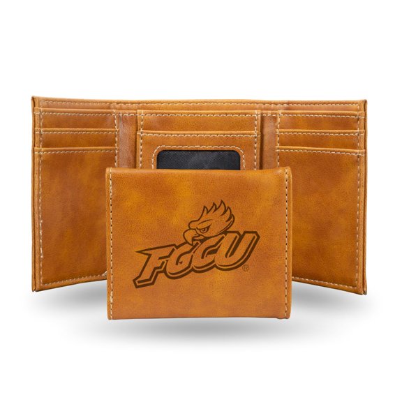 Florida Gulf Coast NCAA Eagles Brown Trifold Wallet with Clear ID Window