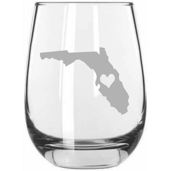 Florida Heart States Etched 15.25oz Libbey Stemless Wine Glass