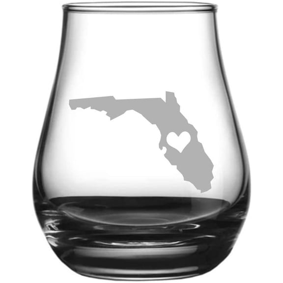 Florida Heart States Etched 4.1oz Spey Dram Whisky Glass