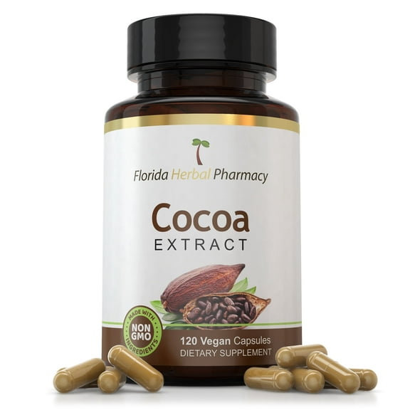 Florida Herbal Pharmacy, Cocoa Extract Supplement Capsules 10:1 (120 Capsules) 500 mg per Capsule, 1000 mg Serving