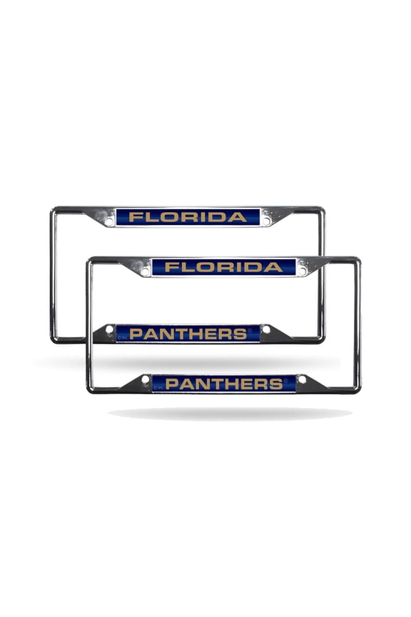 Florida-Hockey-Panther's (Set of 2) All Corner EZ View Chrome Metal Laser Cut License Plate Frames