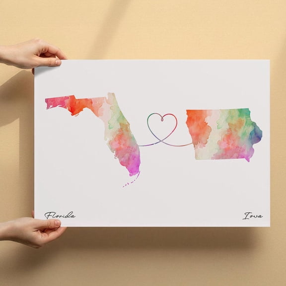 Florida Iowa Map Canvas Wall Art 8x12 inch – Florida Iowa Map Watercolor Canvas Home Decor – Stylish Abstract Artwork for Any Room