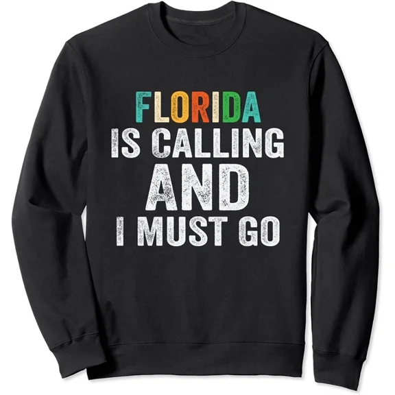 Florida Is Calling And I Must Go Retro Palm Trees Unisex Crewneck Sweatshirt