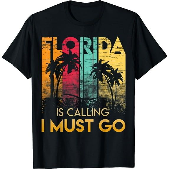 Florida Is Calling I Must Go Shirt Vintage Summer Beach Sun Black 4X-Large