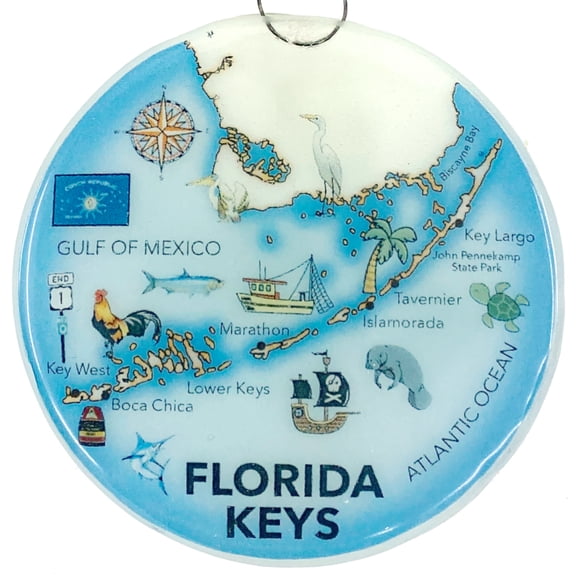 Florida Keys Christmas Tree Ornament - Art Glass Light Catcher Map Hanging Decoration