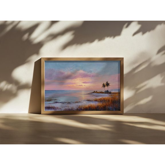 Florida Keys Key West Winter Beach Atlantic Ocean Blue Water Sunset Tropical Island Palm Coastal Wall Art Alternate Style 3 Poster , Poster Print Only