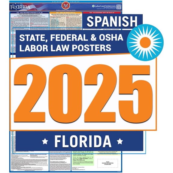 Florida Labor Law Poster 2025- State, Federal, OSHA Compliant - Workplace Required Posting for Employees - Spanish OSHA Poster - UV Laminated Waterproof - 26" x 39.5” - Spanish