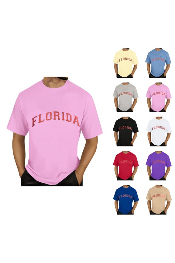 Florida Letter Graphic Tees for Men 2026 Summer Casual Short Sleeve Drop Shoulder Crewneck T Shirts Streetwear