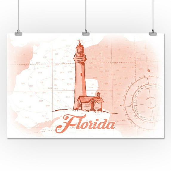 Florida - Lighthouse - Coral - Coastal Icon - Lantern Press Artwork (24x36 Giclee Gallery Print, Wall Decor Travel Poster)