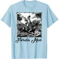 thumbnail image 1 of Florida Man Riding Alligator Funny Vintage Souvenir Softstyle Unisex T-Shirt,Light Blue Color,Size 3XL, 1 of 5