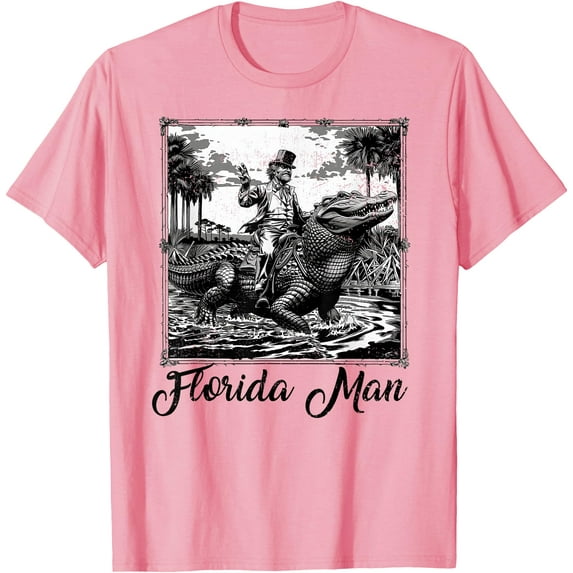 Florida Man Riding Alligator Funny Vintage Souvenir Softstyle Unisex T-Shirt,Light Pink Color,Size L